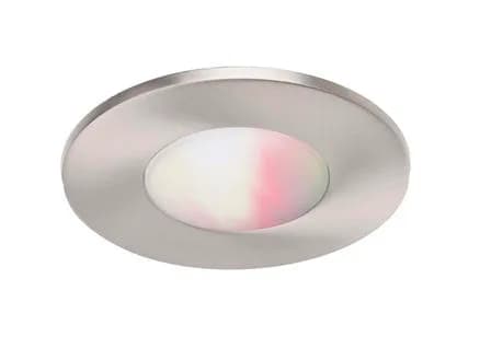 Spot (WIZ/JEDI) encastré rond nickel brossé, IP65, avec 64000 tonalités de blanc de 2200k à 6500k et une option jusqu’à 16 millions de couleur. Durée vie 20.000 Heures