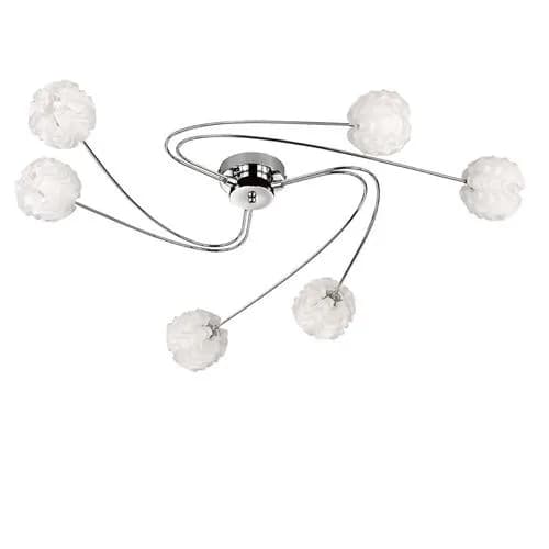 Lampe plafonnier WOFI MAYA chrome, 6 spots en caoutchouc blanc, ampoule G9