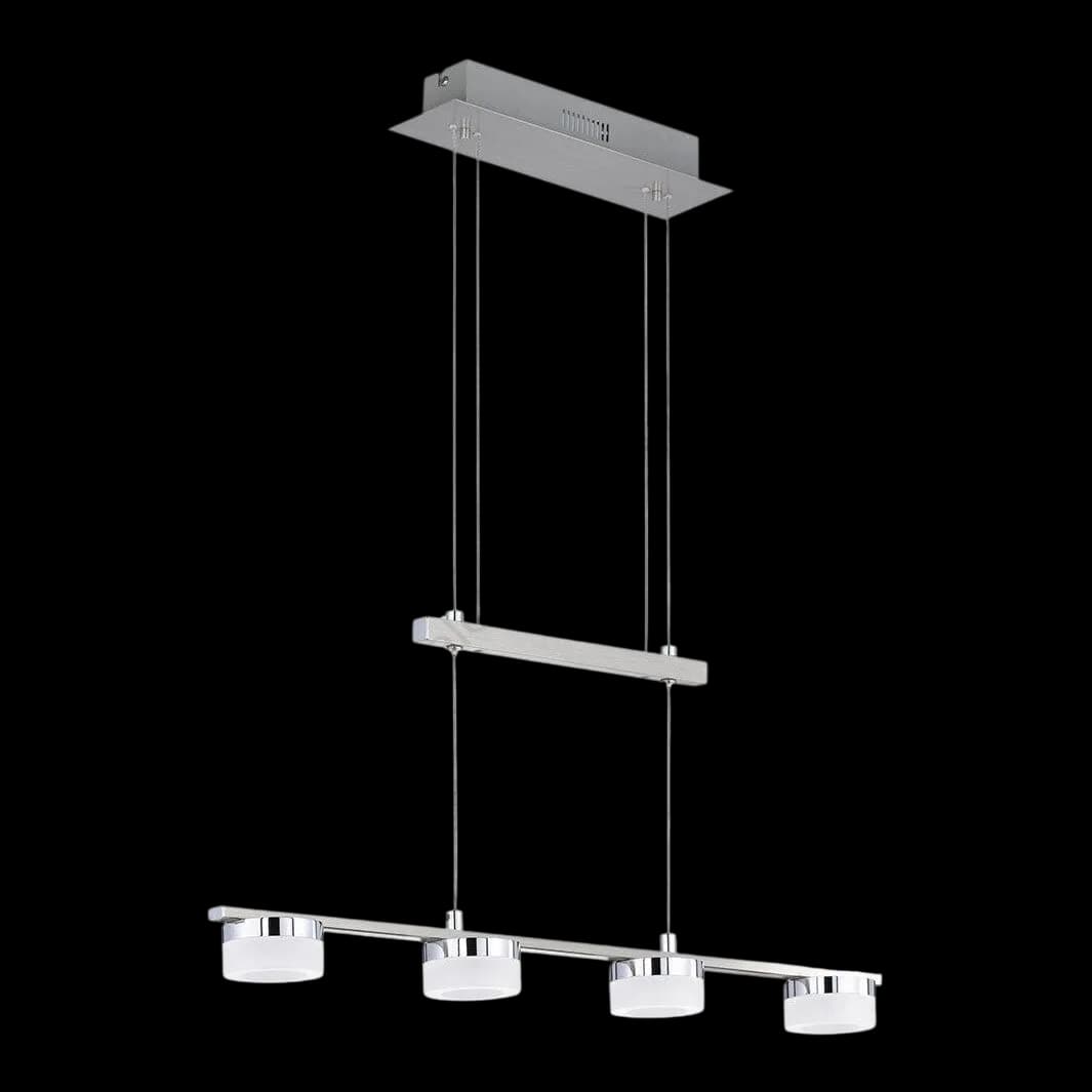 Lampe suspendue CASALUX LED, en métal chromé, 4 ampoules lumière 3000k, durée de vie 25.000 heures