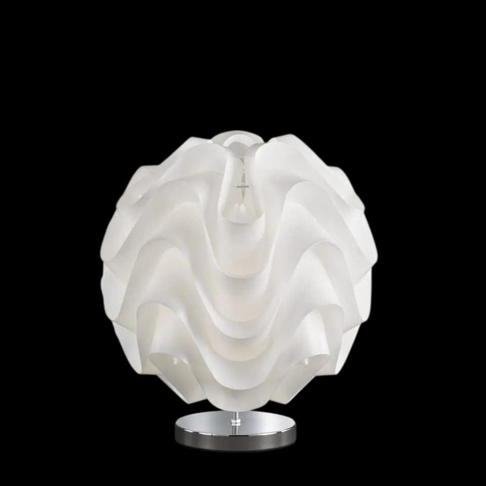 Lampe de table WOFI, en métal chromé et grande boule en caoutchouc blanc, ampoule G9