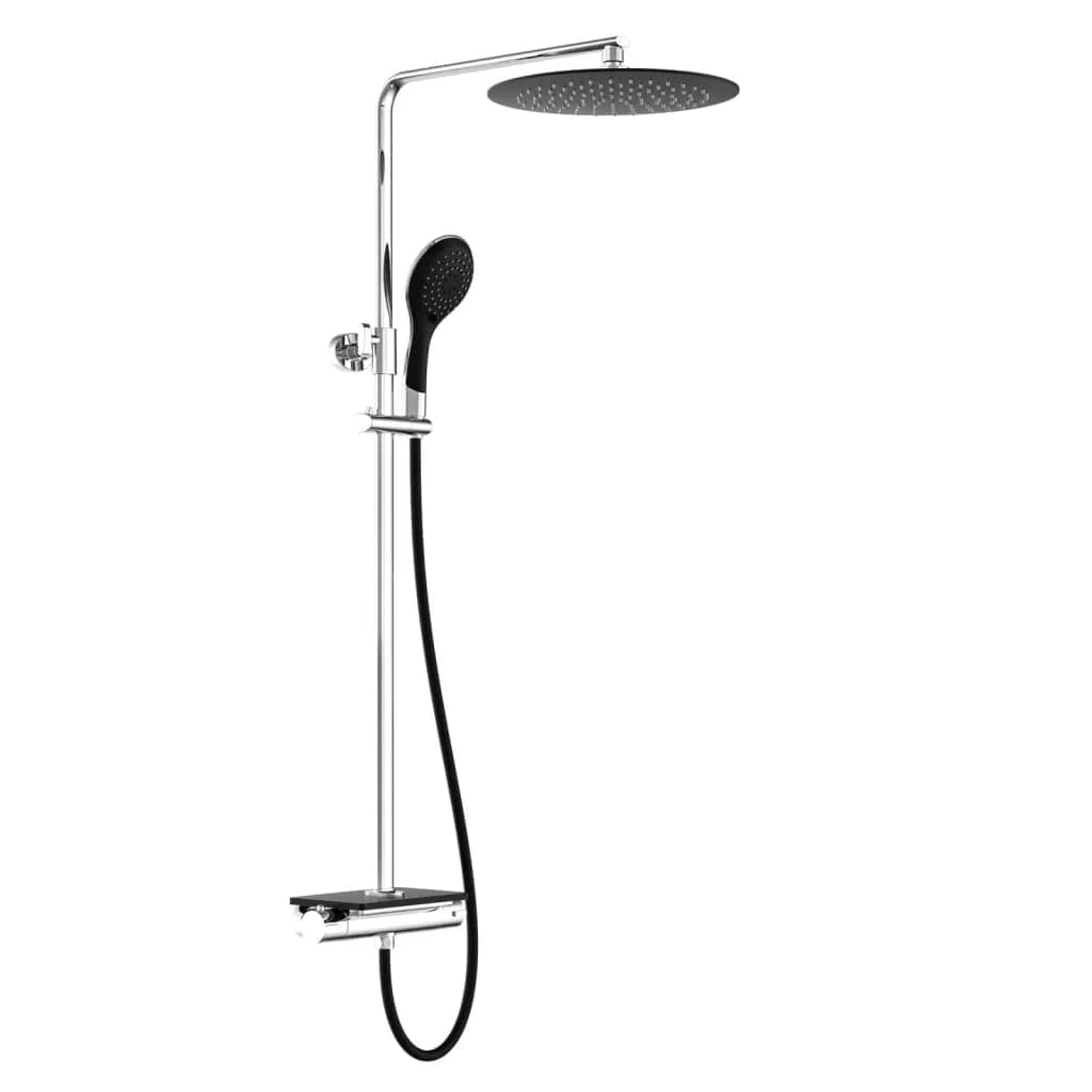 Colonne de douche GRANDE VITA, chrome, jet d’eau noir, avec mitigeur thermostatique et plateau noir
