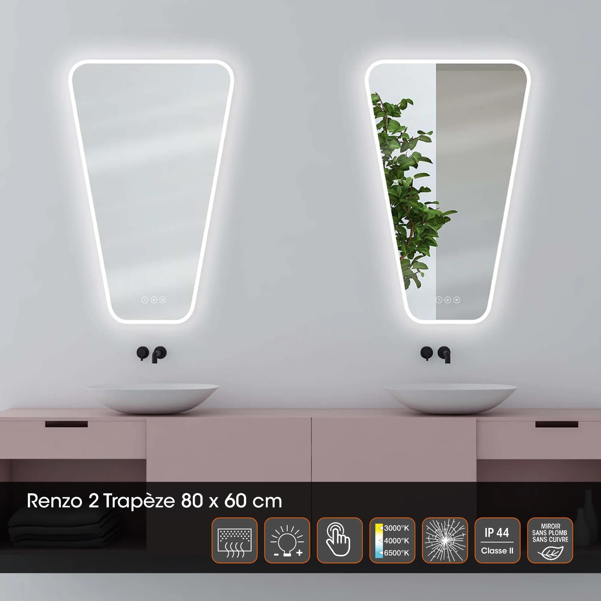 MIRROIR LED MPGLASS RENZO 2 80 *60
