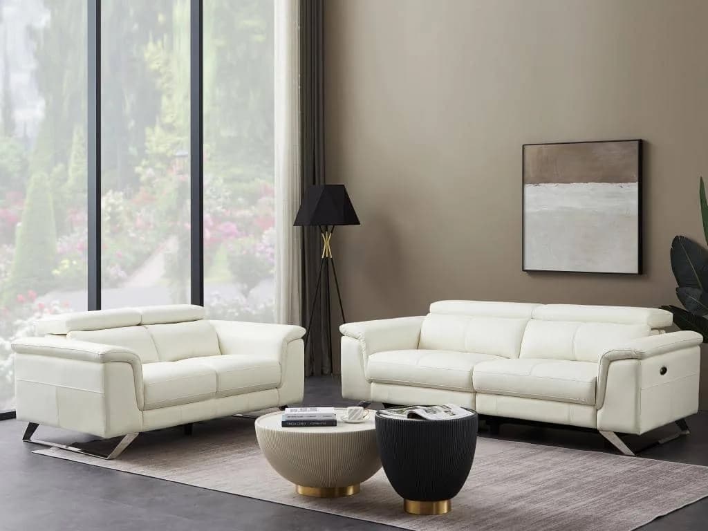 salon 5 places en cuir blanc